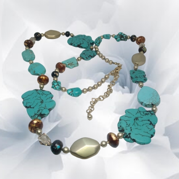 Chico's - Blue Faux Turquoise Necklace with Unique Accent Stones - Picture 2 of 4